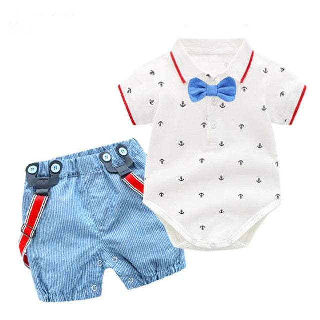 Conjunto Camisa Borboleta + Short c/Suspensórios Bebê Menino | 0 Meses - 3 Anos