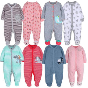 Macacões Estampados com Pé Algodão Bebê Menina