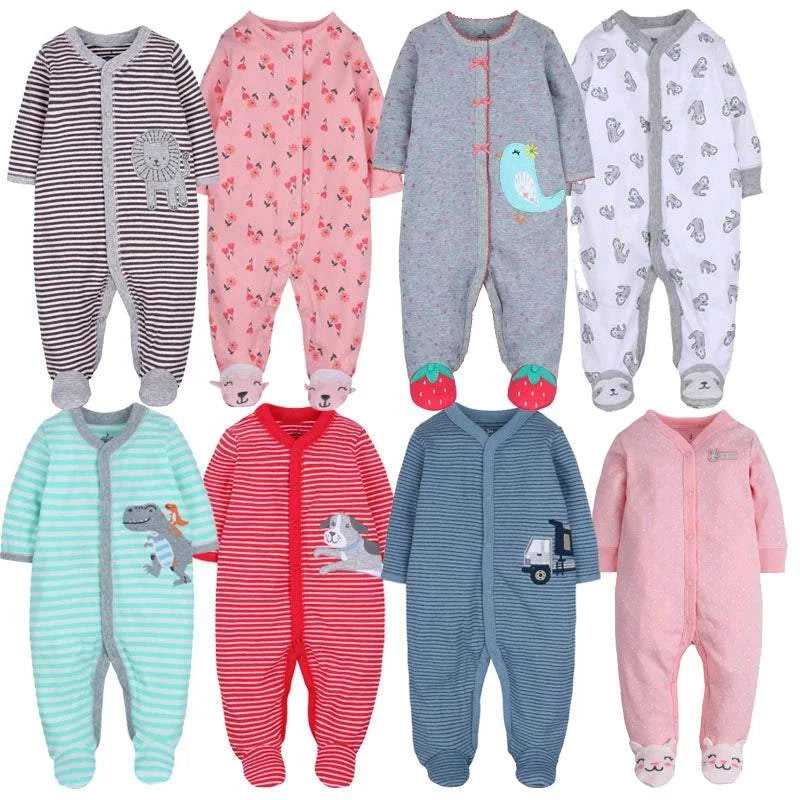 Macacões Estampados com Pé Algodão Bebê Menina