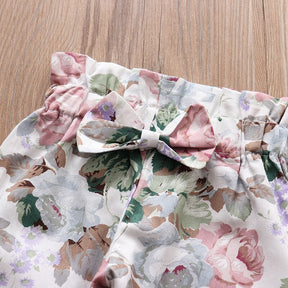 Conjunto Body Babados + Calça Floral+ Laço Bebê Menina