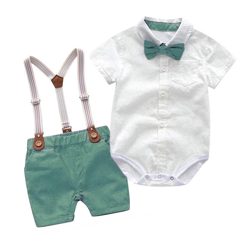 Conjunto Camisa Borboleta + Short c/Suspensórios Bebê Menino | 0 Meses - 3 Anos
