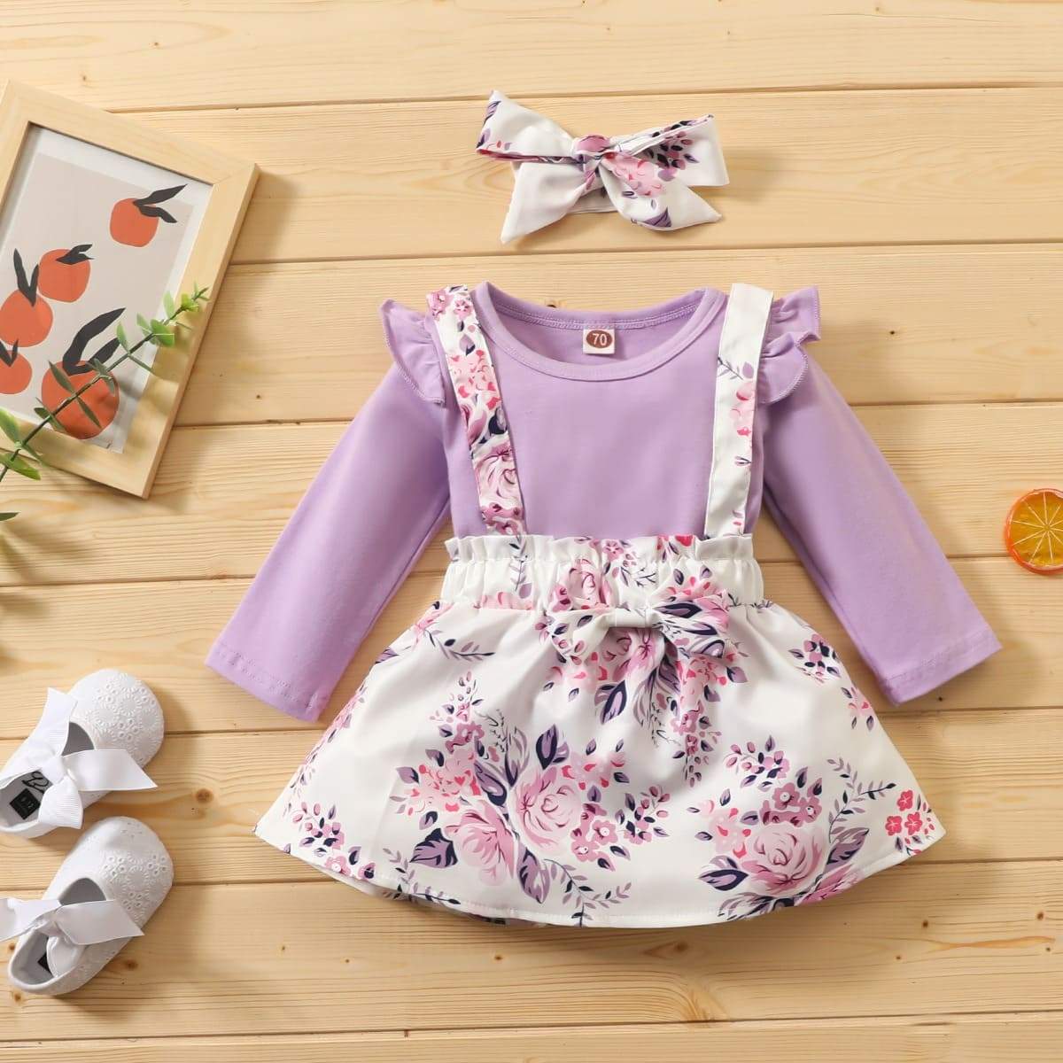 Conjunto Floral Manga Longa Babados Bebê Menina