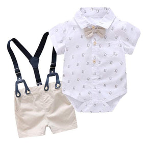 Conjunto Camisa Borboleta + Short c/Suspensórios Bebê Menino | 0 Meses - 3 Anos