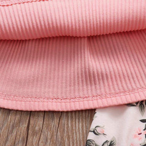 Conjunto Blusa Manga + Calça Floral +Laço Bebê Menina | 1-24 Meses
