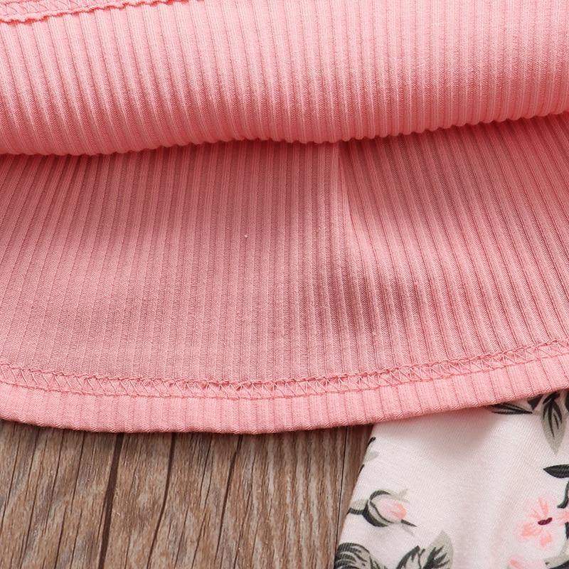 Conjunto Blusa Manga + Calça Floral +Laço Bebê Menina | 1-24 Meses