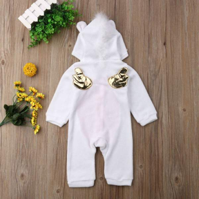 Macacão Bebe Menina Unicórnio Plush com Asinhas Capuz | 0-18 Meses