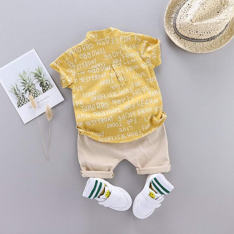 Conjunto de Verão Bebê Menino Camisa Manga Curta + Short | 9 Meses -4 Anos