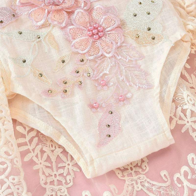 Macaquinho de Renda Bordados Festa Bebê Menina Verão | 6 - 24 Meses
