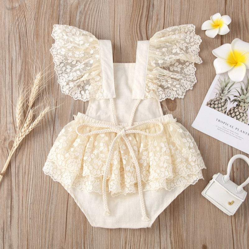 Macaquinho de Renda Bordados Festa Bebê Menina Verão | 6 - 24 Meses