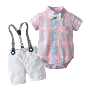Conjunto Camisa Borboleta + Short c/Suspensórios Bebê Menino | 0 Meses - 3 Anos