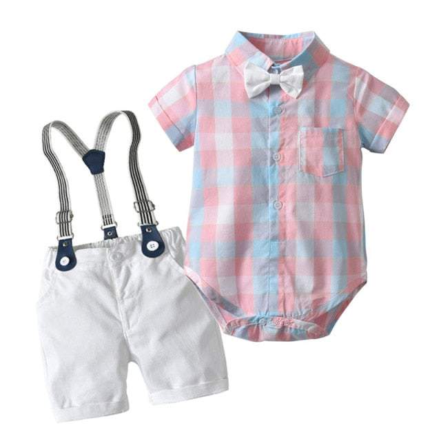 Conjunto Camisa Borboleta + Short c/Suspensórios Bebê Menino | 0 Meses - 3 Anos