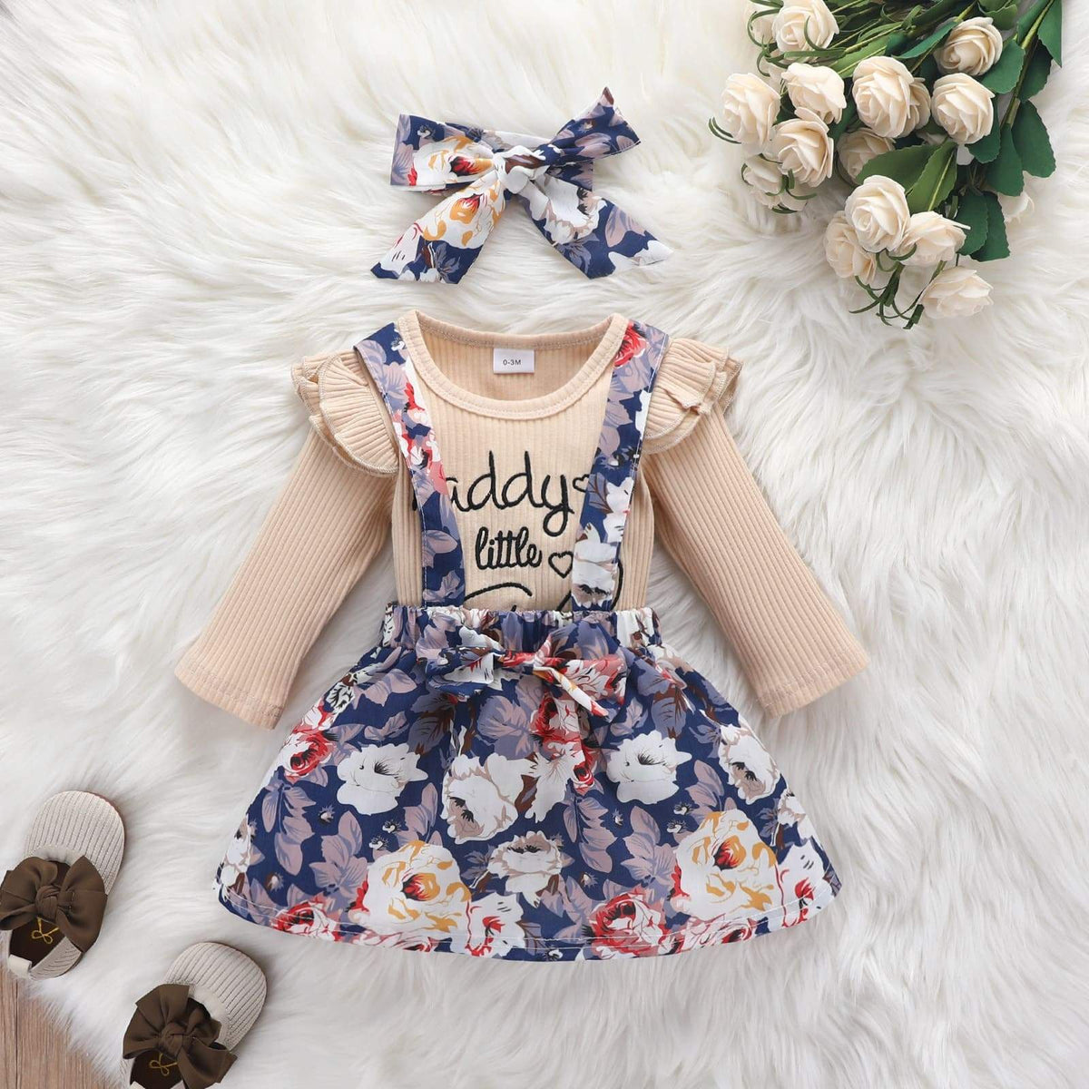 Conjunto Floral Manga Longa Babados Bebê Menina