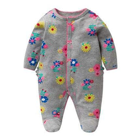 Macacões Estampados com Pé Algodão Bebê Menina