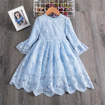 Vestido de Renda Manga Transparente Menina Batizado | 2-8 Anos