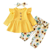 Conjunto Blusa Manga + Calça Floral +Laço Bebê Menina | 1-24 Meses