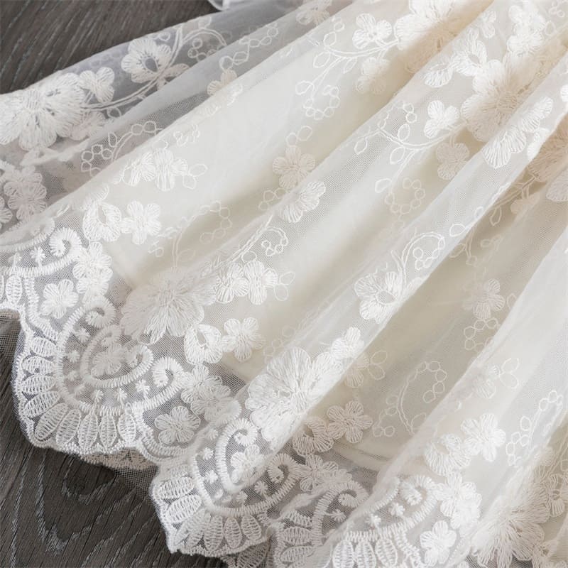 Vestido de Renda Manga Transparente Menina Batizado | 2-8 Anos