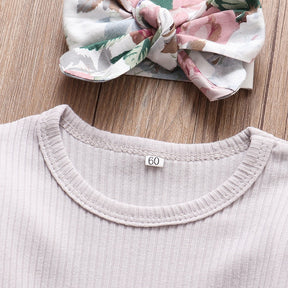 Conjunto Body Babados + Calça Floral+ Laço Bebê Menina